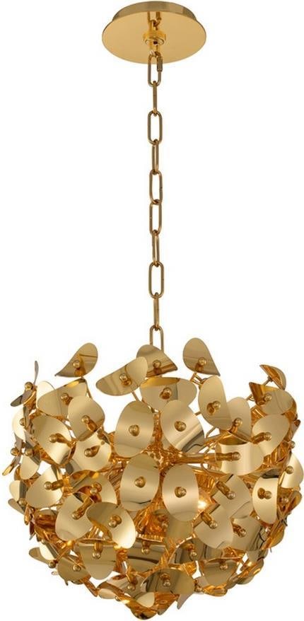 Kalco Aster Gold Pendant 3-Light Dimmable Chandelier: Kalco Aster Gold Pendant 3-Light Dimmable Chandelier Illuminate your space with the Luxurious Gold Aster Pendant by Kalco, a stunning blend of style and functionality. This exquisite pendant light