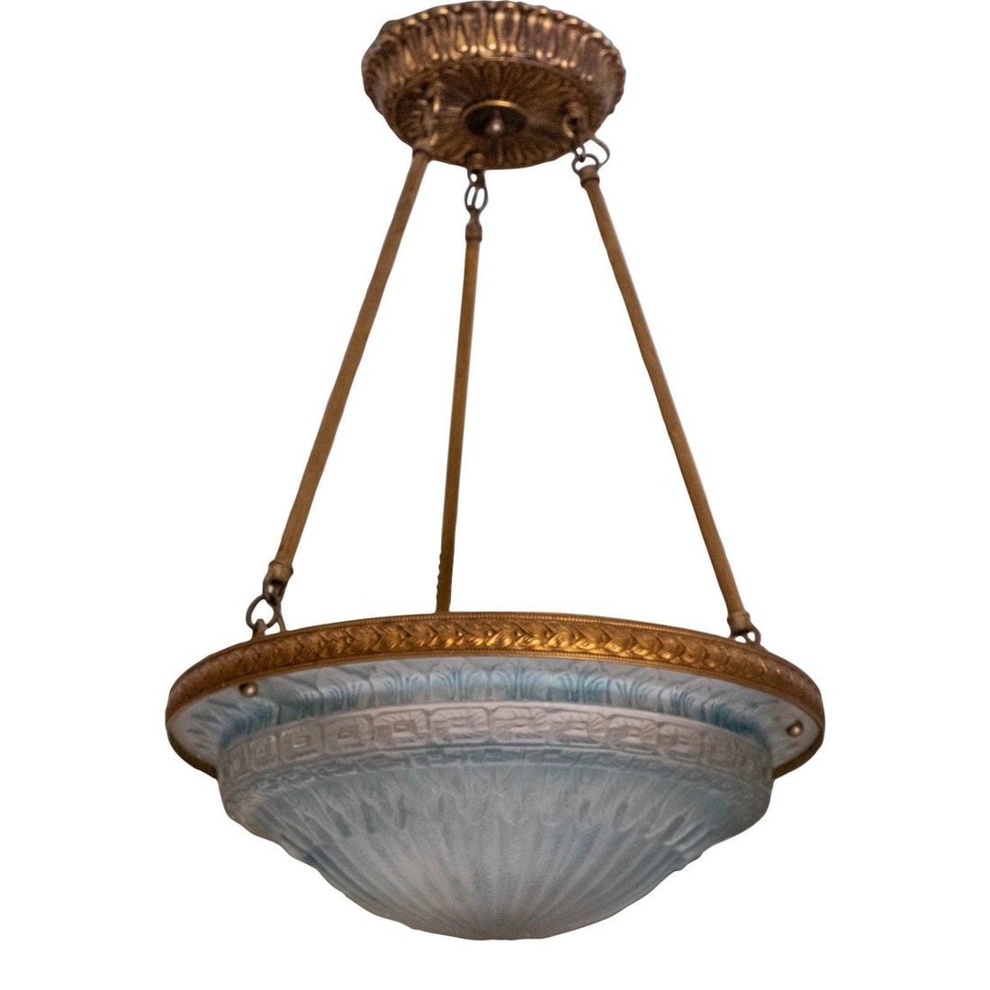 Vintage French Art Deco Chandelier Bluish Glass Globe 1920s (1 of 6)