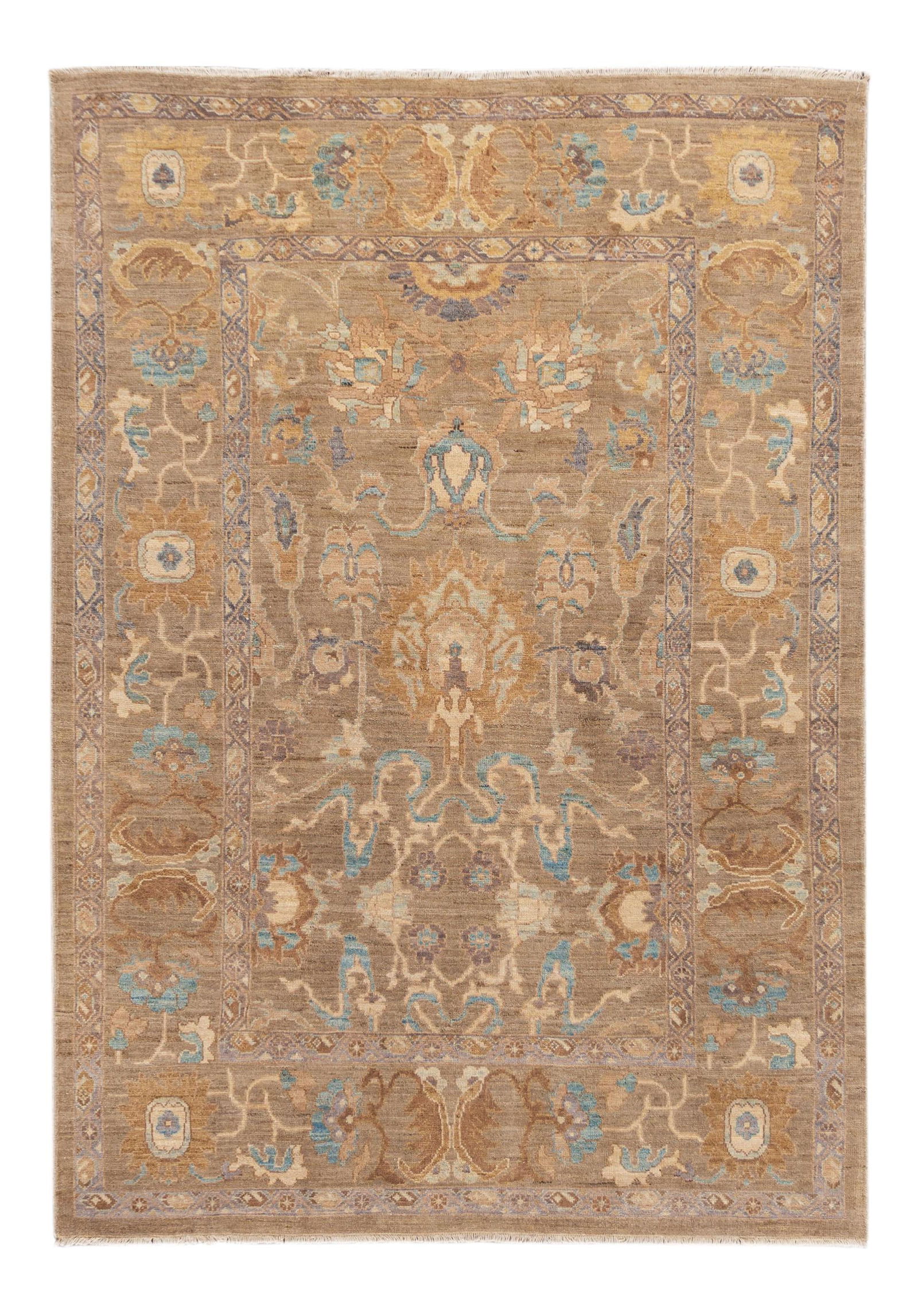 21st Century Modern Sultanabad Wool Rug 6'8 x 9'8 Tan Motif: 21st Century Modern Sultanabad Wool Rug 6'8 x 9'8 Tan Motif Discover the elegance of this 21st Century Modern Sultanabad Rug, featuring a stunning all-over scatter beige motif. Hand-knotted from high-