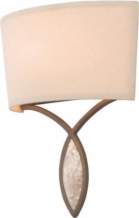 Kalco Sayville Art Deco Wall Sconce Distressed Gold Finish 1-Light: Kalco Sayville Art Deco Wall Sconce Distressed Gold Finish 1-Light Illuminate your space with this stunning Art Deco wall sconce, crafted from hand-forged wrought iron and adorned with linen and mothe