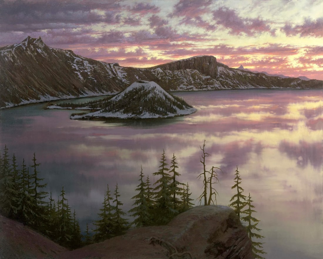 Alexei Butirskiy Sunset at Crater Lake Limited Edition Giclee Canvas Print: Alexei Butirskiy Sunset at Crater Lake Limited Edition Giclee Canvas Print Experience the breathtaking beauty of nature with 'Sunset at Crater Lake,' a stunning limited edition giclee on canvas by art