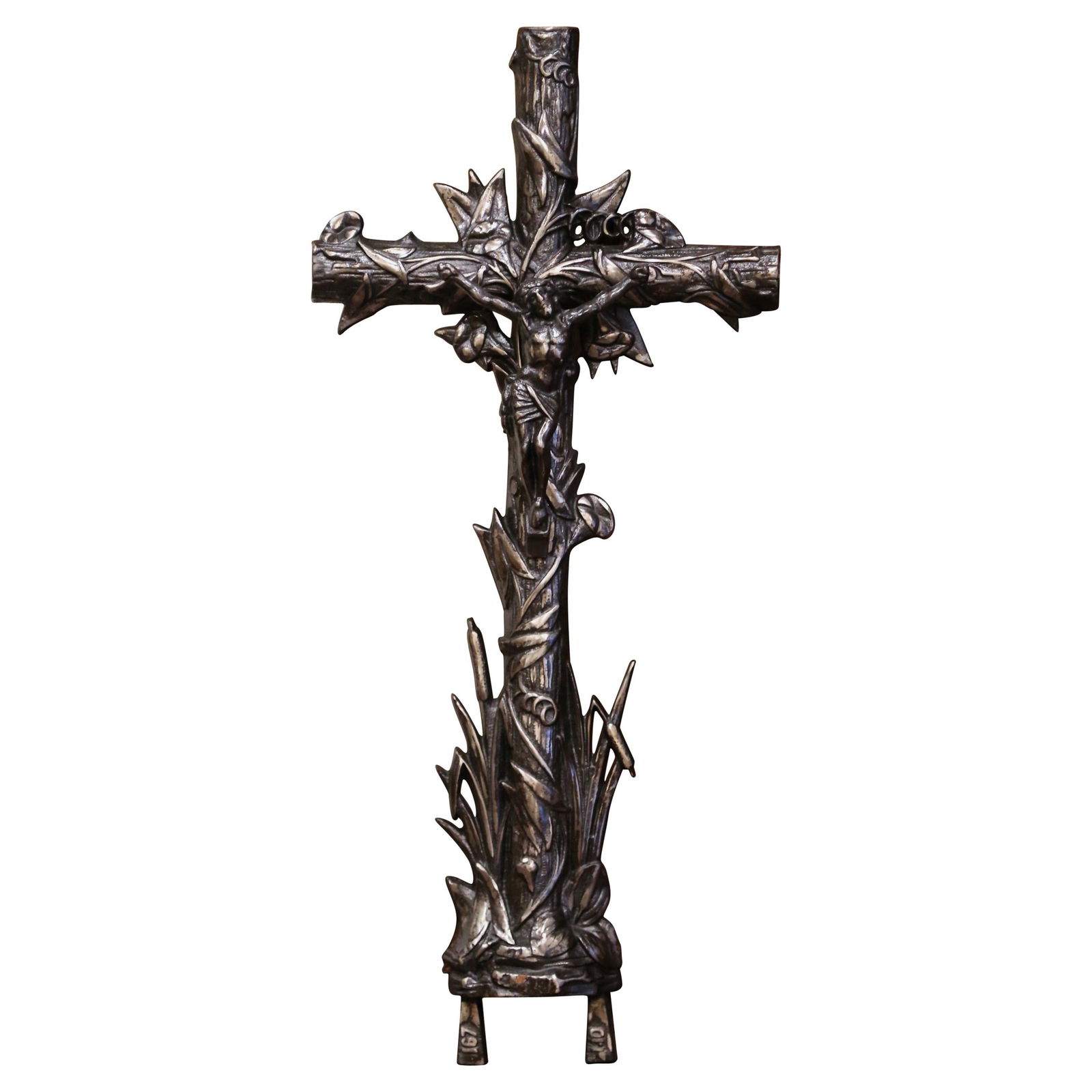 French Iron Crucifix Cross with Floral Relief from Mid 19th Century (1 of 8)