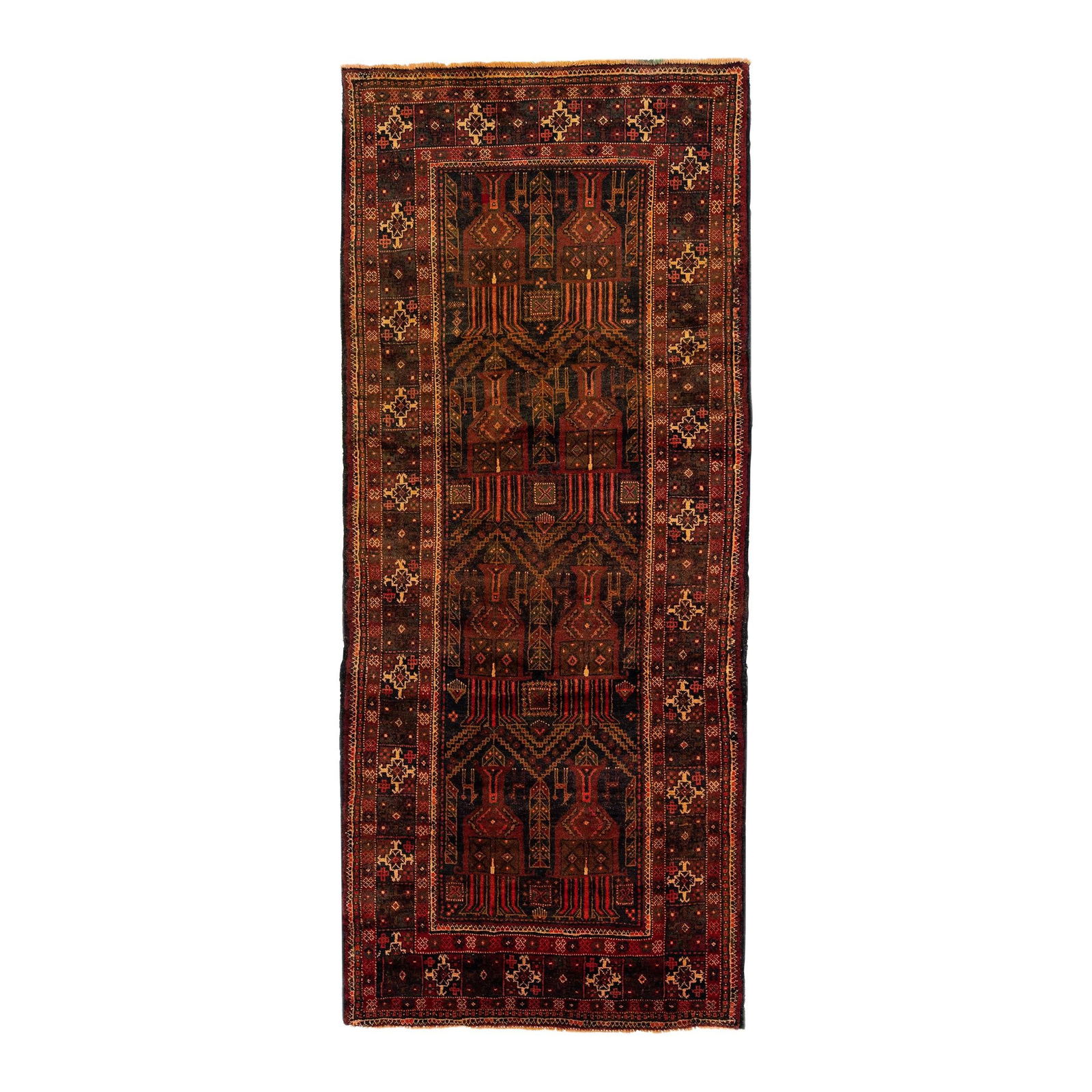 Vintage Persian Shiraz Handmade Wool Rug Red Geometric Design 4'1" x 9'9" (1 of 7)