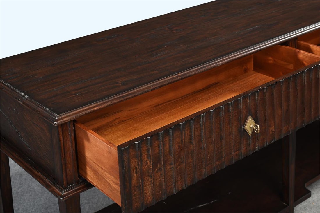 Taylor Console Table Dark Rustic Pecan 2 Drawer (1 of 5)