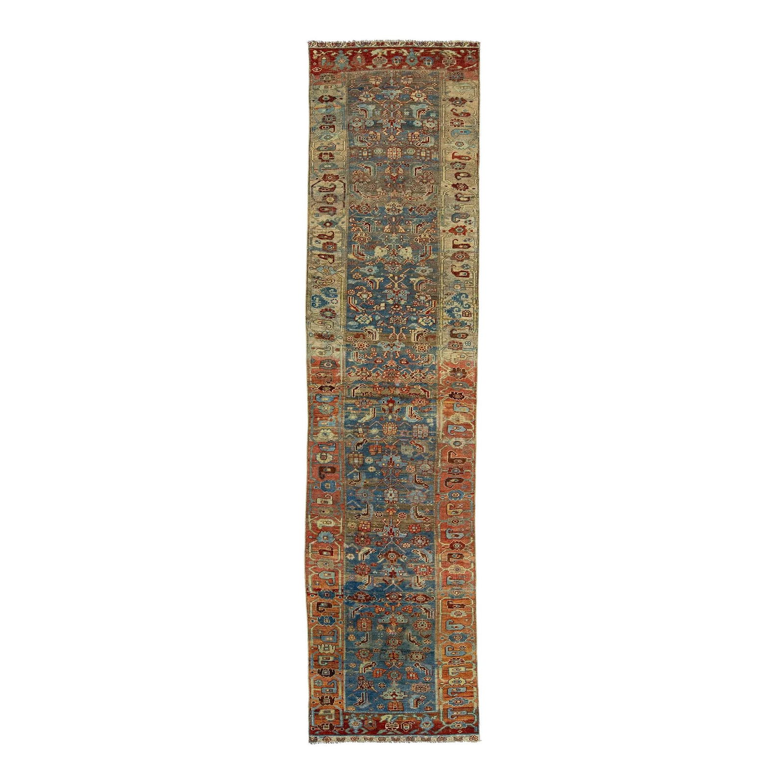 Vintage 1980s Persian Bidjar Floral Wool Runner Rug 3'1 x 12'8: Vintage 1980s Persian Bidjar Floral Wool Runner Rug 3'1 x 12'8 This exquisite 1980s Antique Blue Bidjar Handmade Floral Wool Runner features a stunning hand-knotted design that captures the antique ch