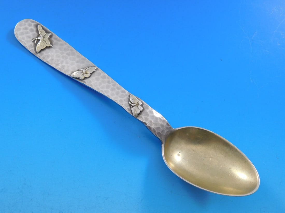 Tiffany & Co. Lap Over Edge Sterling Silver Soup Spoon with Butterflies: Tiffany & Co. Lap Over Edge Sterling Silver Soup Spoon with Butterflies Presenting a rare and exquisite Lap Over Edge soup spoon by Tiffany & Co., crafted from high-quality sterling silver. This stunn