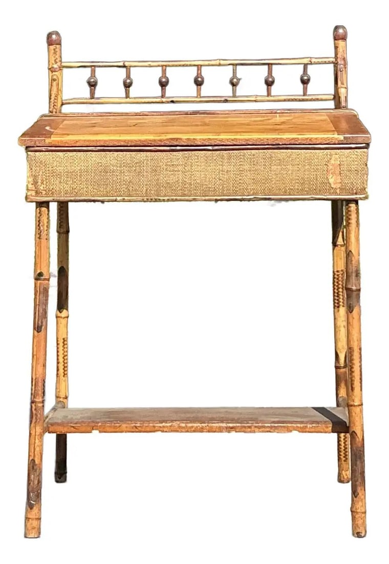 Charming Vintage Boho Rattan Lift Top Desk with Storage (1 of 10)