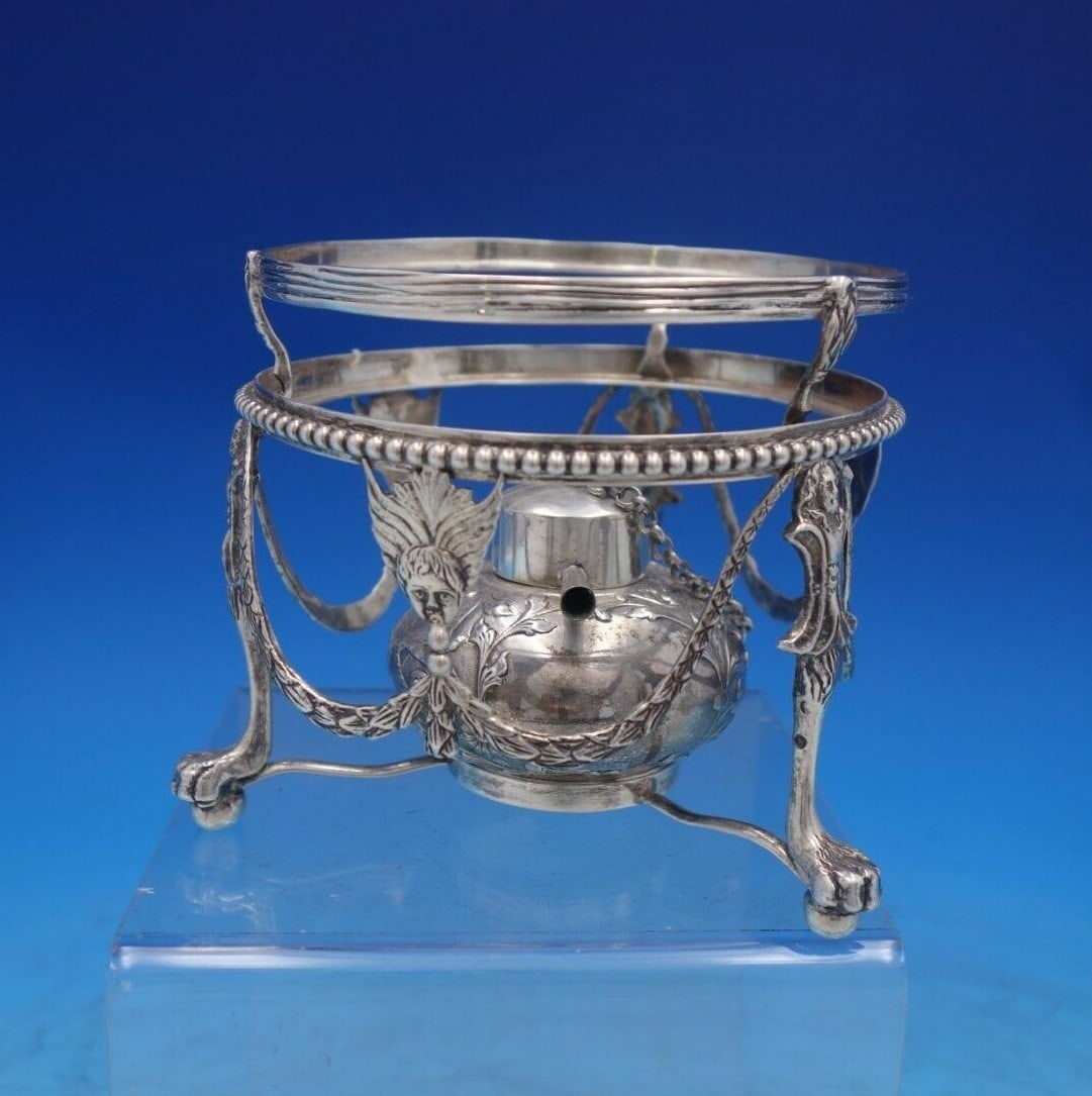 Dutch .833 Silver Warming Stand with Figural Faces and Birds (1 of 12)