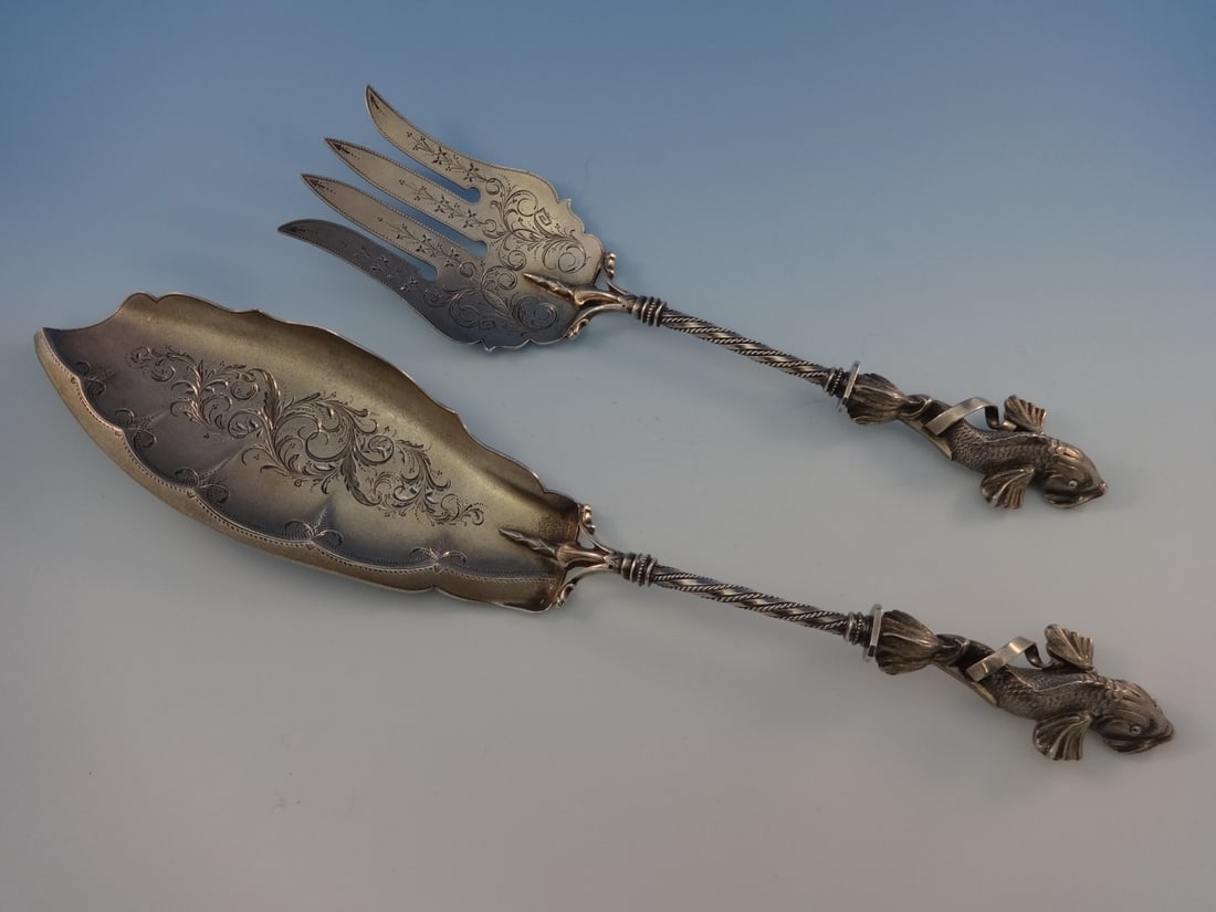 Art Silver 1860-1883 Sterling Silver Fish Serving Set 2pc with 3D Catfish Motif (1 of 3)