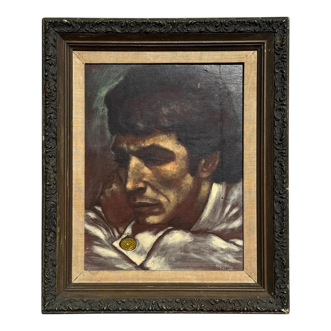 Signed Oil Canvas Portrait of Seated Man with Framed Presentation (1 of 5)