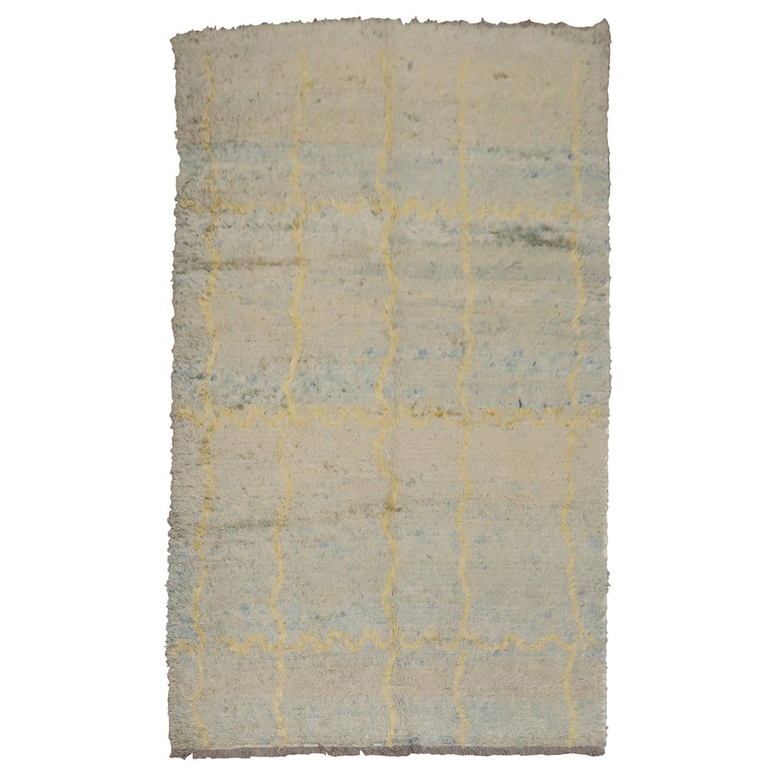 Mid-20th Century Light Blue Yellow Turkish Tulu Shag Rug 74 x 132: Mid-20th Century Light Blue Yellow Turkish Tulu Shag Rug 74 x 132 This exquisite mid-20th century Turkish Tulu rug showcases a soft blue and yellow color palette, perfectly complementing any decor. Ha