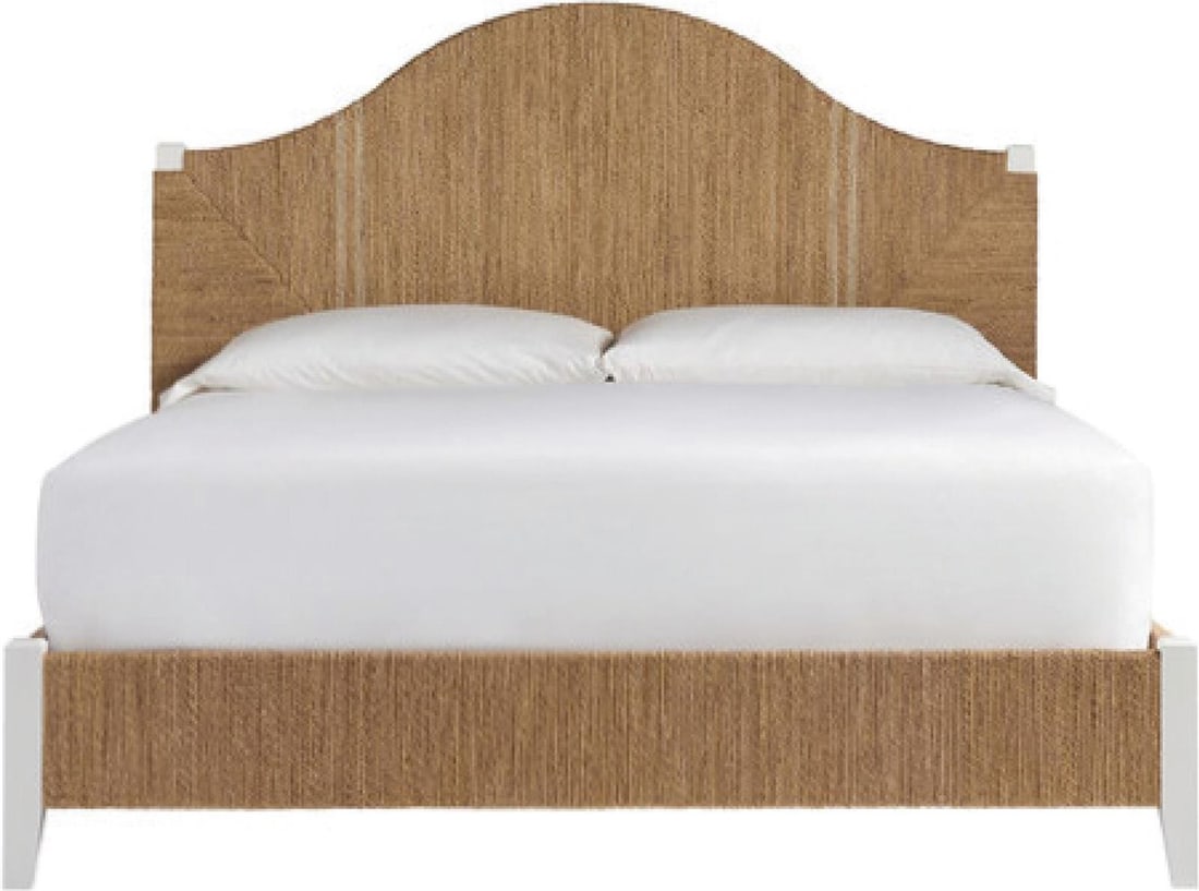 Universal Seabrook Queen Bed in Sailcloth Woven Abaca: Universal Seabrook Queen Bed in Sailcloth Woven Abaca Introducing the Seabrook Queen Bed, a stunning addition to your bedroom that exudes elegance with its unique Sailcloth Woven Abaca finish. This be