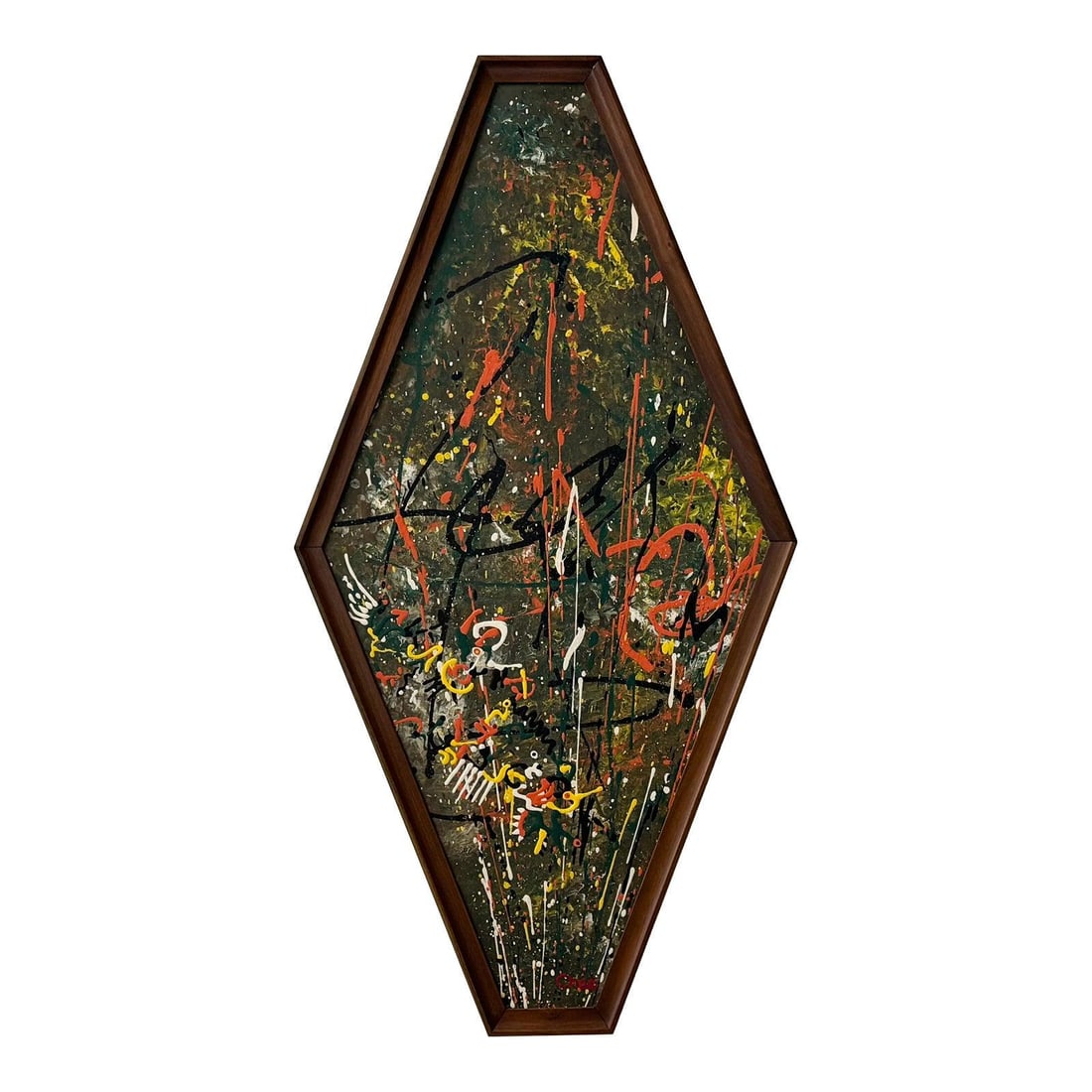 Chae Flux Abstract Acrylic Painting In the Ruff with Walnut Frame: Chae Flux Abstract Acrylic Painting In the Ruff with Walnut Frame "In the Ruff" by Chae Flux is a captivating abstract acrylic painting that showcases a dynamic interplay of color and gesture. The com