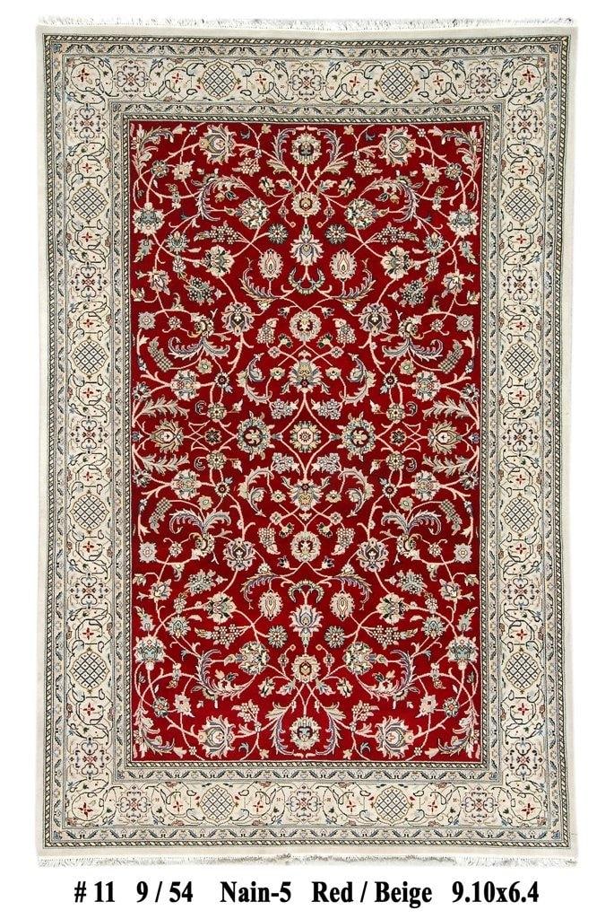 Luxurious Red 6.4 x 9.10 Wool Silk Nain Rug Handcrafted in India: Luxurious Red 6.4 x 9.10 Wool Silk Nain Rug Handcrafted in India Free continental US Shipping Elevate your living space with this exquisite 6.4 x 9.10 Wool & Silk Nain Rug, a perfect fusion of traditi
