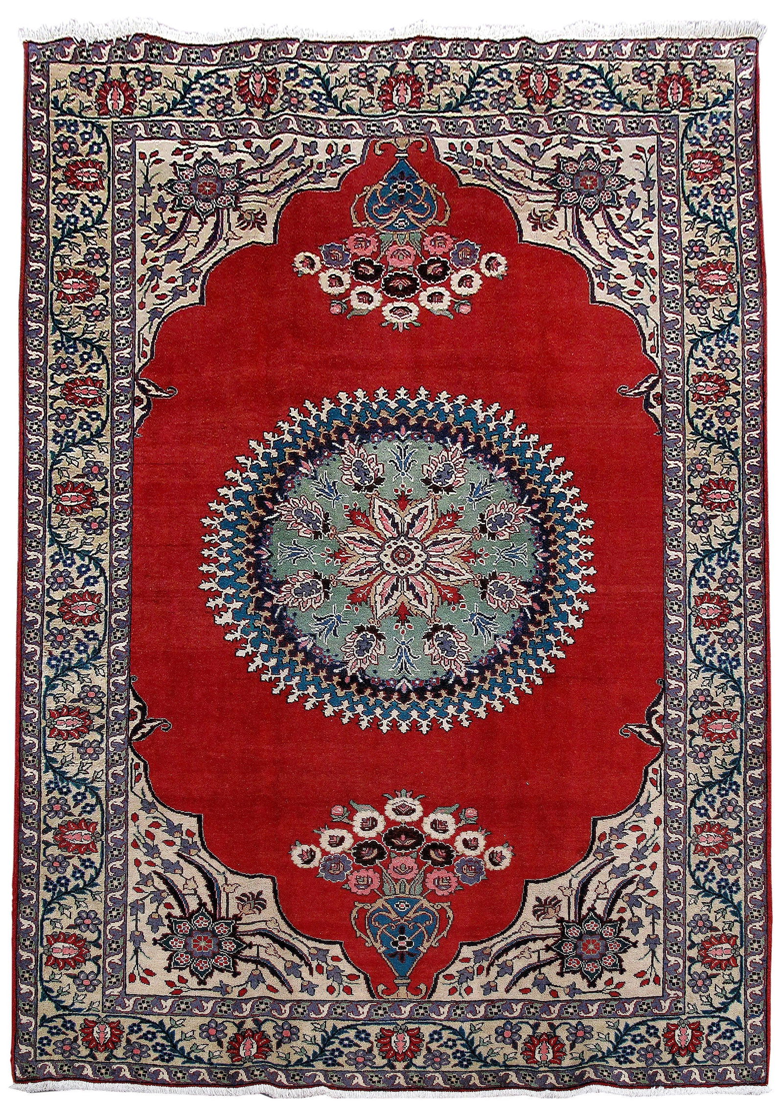 Handcrafted 7'4 x 10'3 Red Persian Sarouk Area Rug from Iran: Handcrafted 7'4 x 10'3 Red Persian Sarouk Area Rug from Iran Free continental US Shipping Transform your space with the opulent charm of this handcrafted 7' 4" x 10' 3" Persian Sarouk rug. Woven by ta