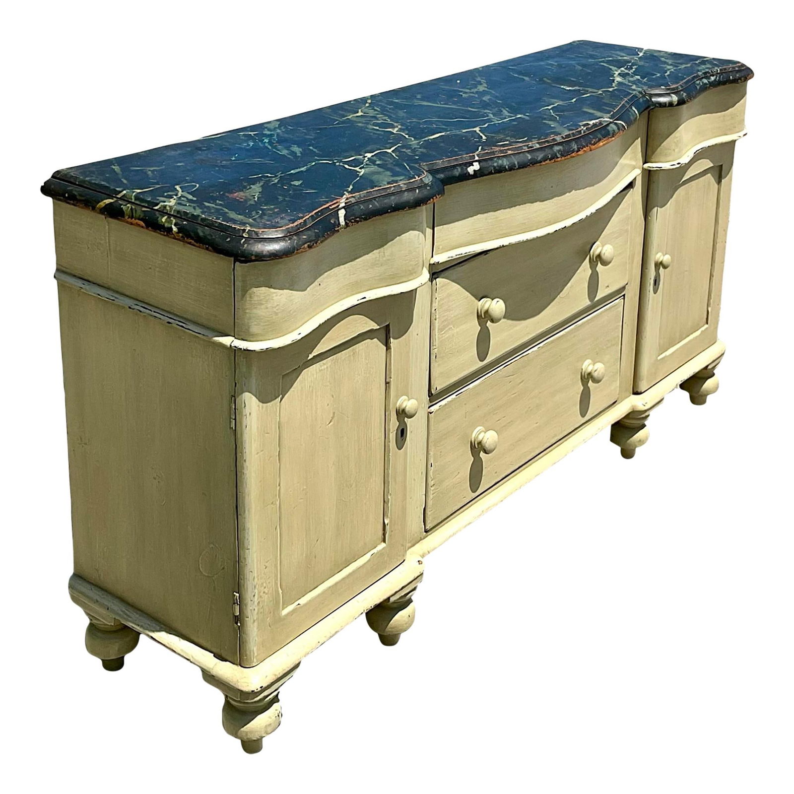 Vintage Regency Hand Painted Credenza with Faux Marble Top (1 of 9)
