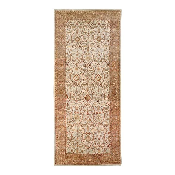 Antique 1900s Sultanabad Persian Wool Rug Beige Orange Floral 9'8 x 22'3: Antique 1900s Sultanabad Persian Wool Rug Beige Orange Floral 9'8 x 22'3 Discover this stunning antique Persian hand-knotted wool rug, beautifully crafted in the early 1900s. Featuring a beige color f