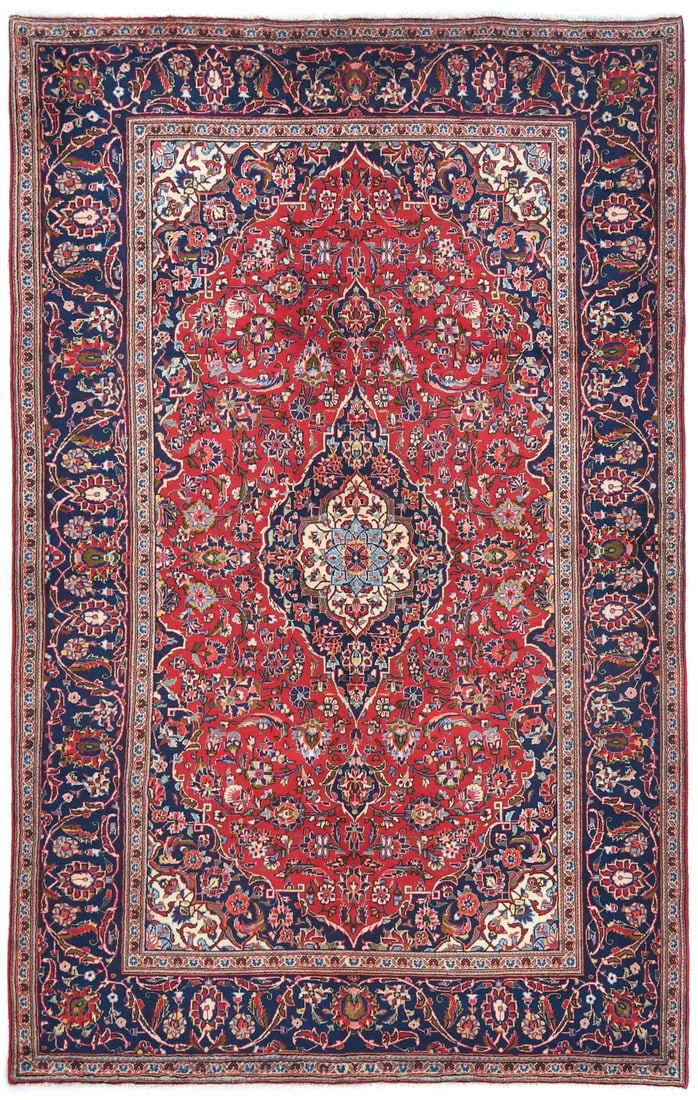 Vintage Hand-Knotted Wool Floral Medallion Area Rug 6'3 x 9'10: Vintage Hand-Knotted Wool Floral Medallion Area Rug 6'3 x 9'10 Enhance your living space with this exquisite vintage hand-knotted oriental rug, featuring a captivating floral classic medallion design.