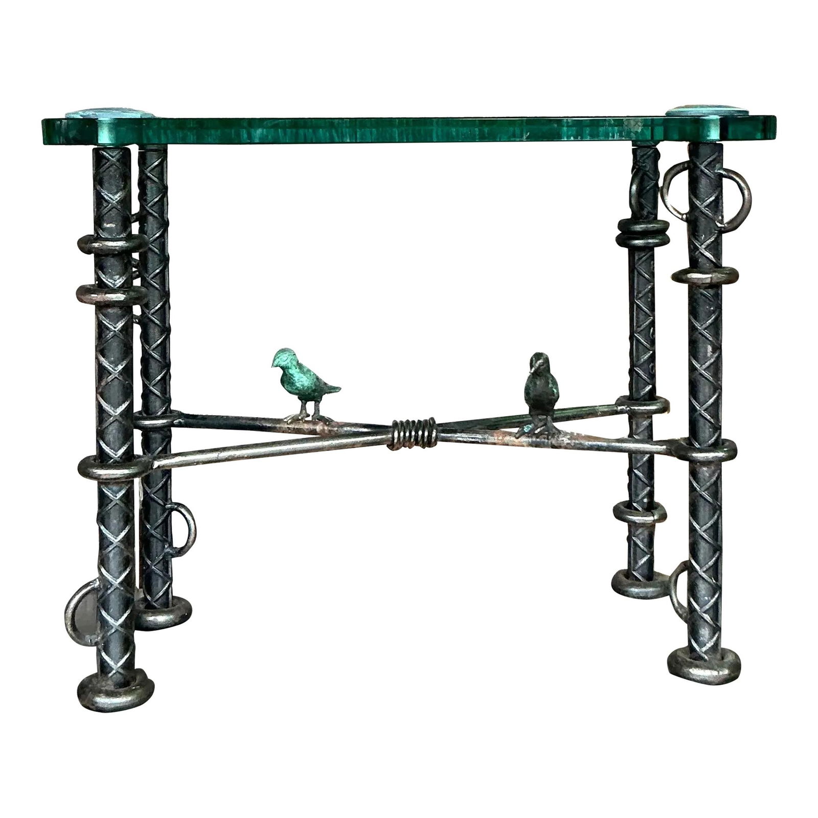 Rare Vintage Ilana Goor Rebar Birds Side Table Silver: Rare Vintage Ilana Goor Rebar Birds Side Table Silver This stunning vintage Ilana Goor side table is a unique piece that combines industrial strength with boho artistry, featuring intricate sculpted b
