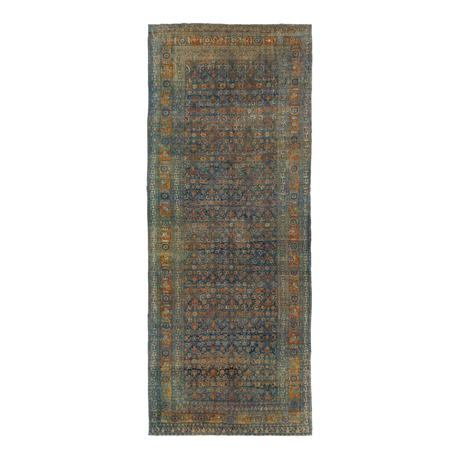 Antique Bidjar Wool Runner 6'4 x 16 Allover Floral Design: Antique Bidjar Wool Runner 6'4 x 16 Allover Floral Design This exquisite antique Bidjar runner features a stunning navy blue color field, adorned with a beautifully designed rusted frame and delicate