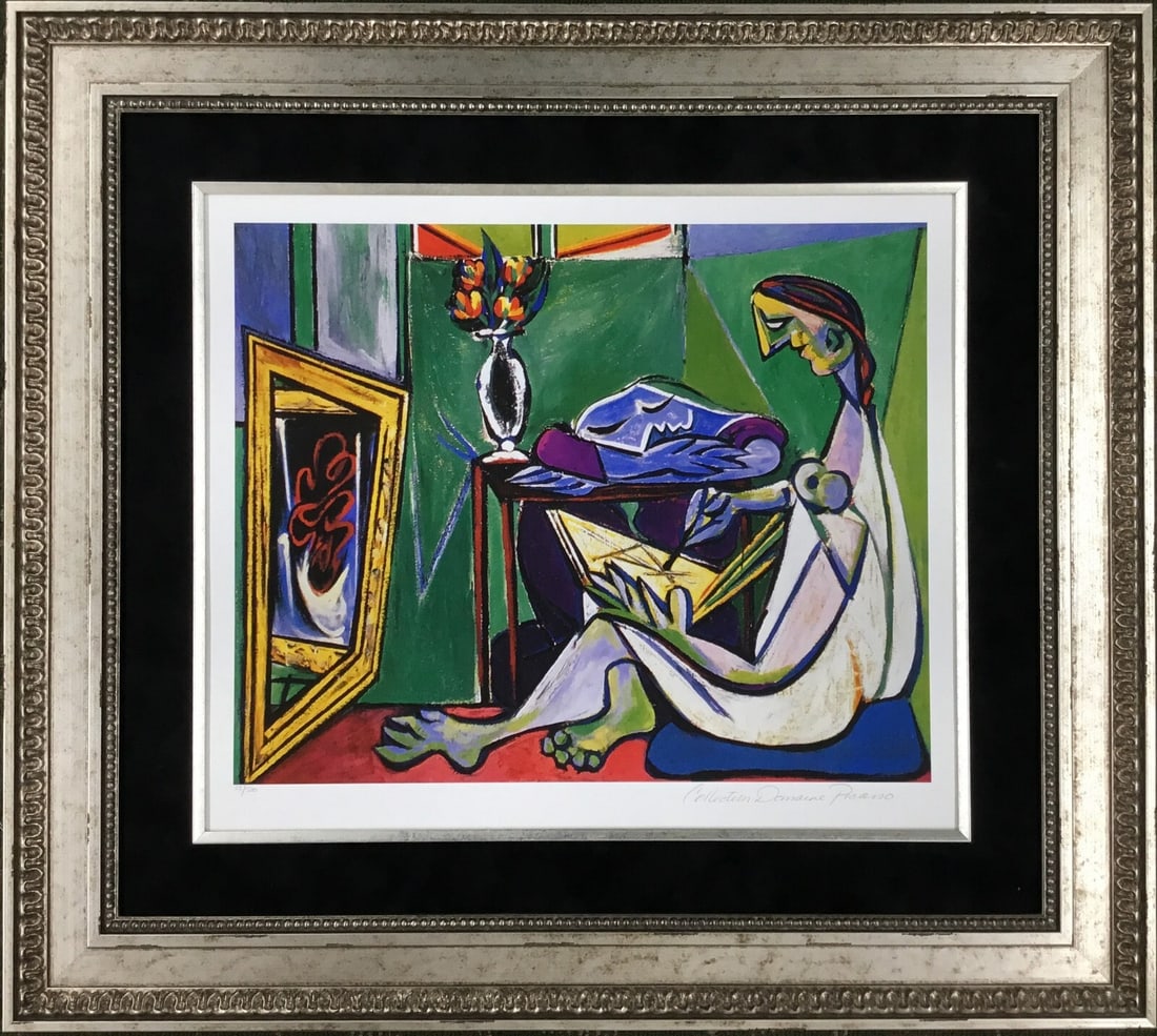 Pablo Picasso Woman Drawing Before A Mirror Limited Edition Framed Print with COA: Pablo Picasso Woman Drawing Before A Mirror Limited Edition Framed Print with COA This stunning limited edition print titled "Woman Drawing Before A Mirror" by Pablo Picasso showcases the artist's sig