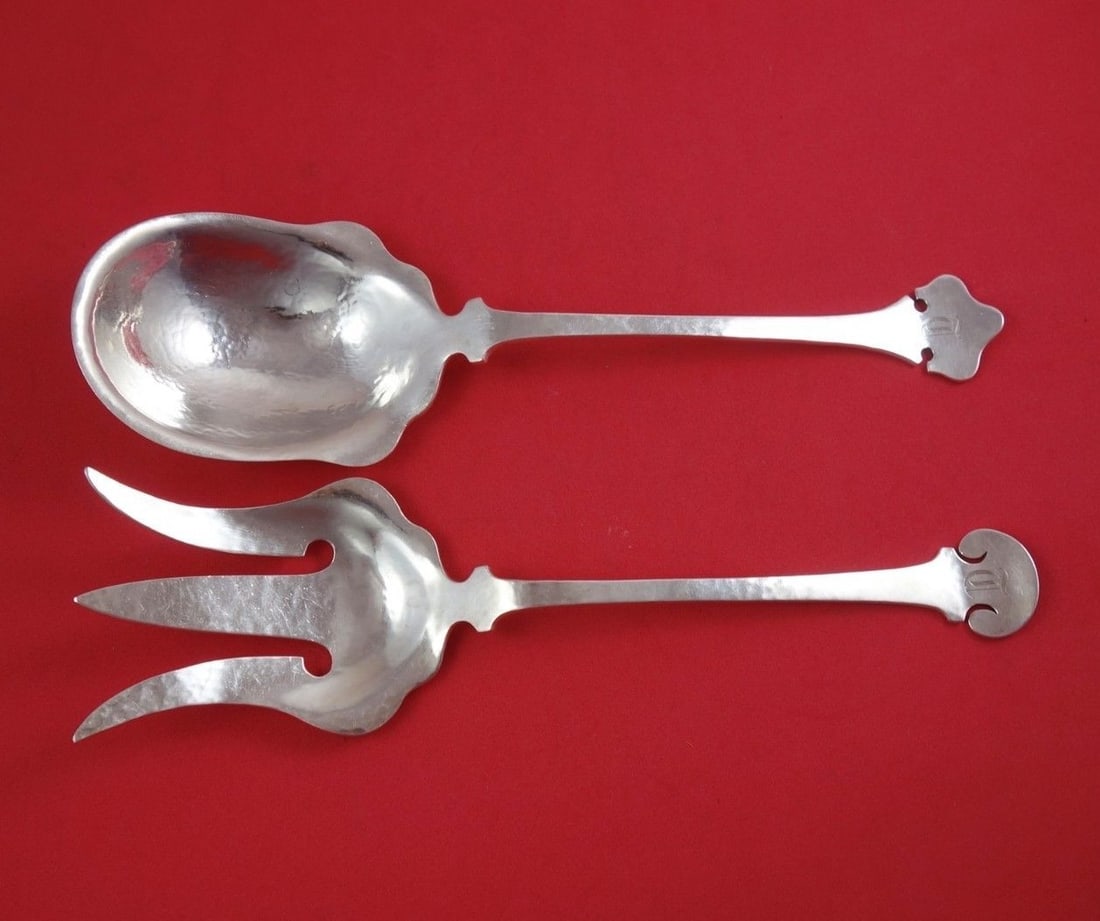 Shreve Fourteenth Century Sterling Silver Salad Serving Set 2pc Monogrammed D (1 of 2)