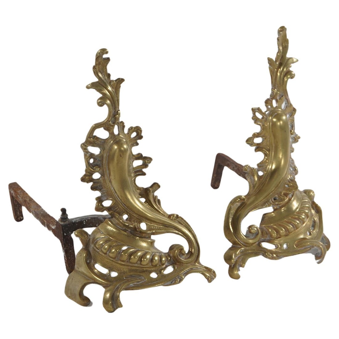 Antique French Louis XIV Bronze Andirons Set of 2 Rococo C1890: Antique French Louis XIV Bronze Andirons Set of 2 Rococo C1890 Enhance your fireplace with this exquisite pair of Antique French Louis XIV Bronze Foliate Form Andiron Chenets from circa 1890. These be