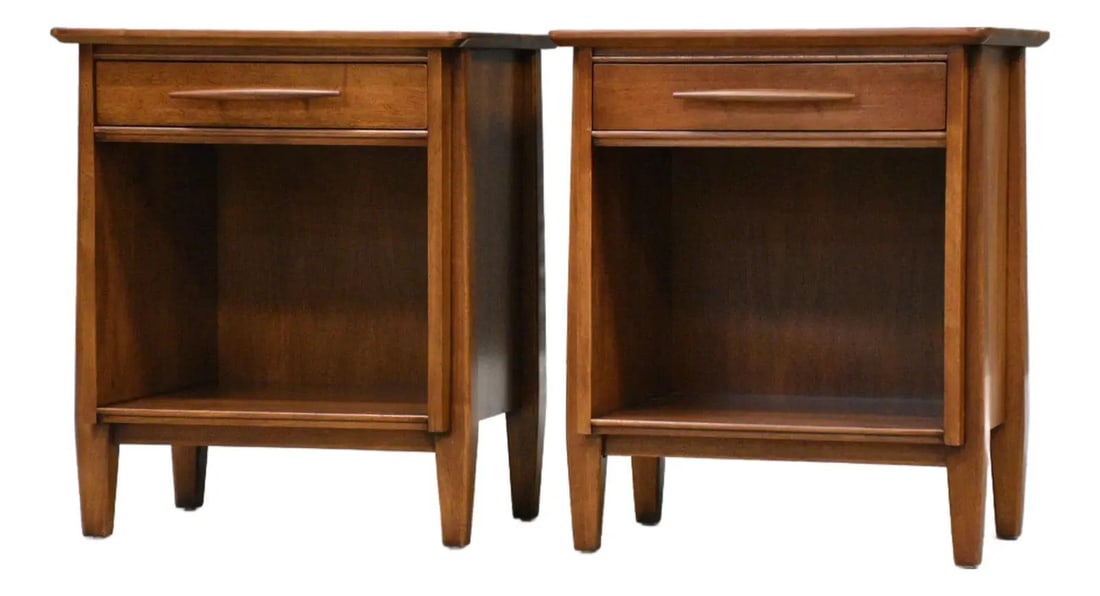 Pair of Mid Century Walnut Nightstands With Single Drawer by Davis (1 of 9)