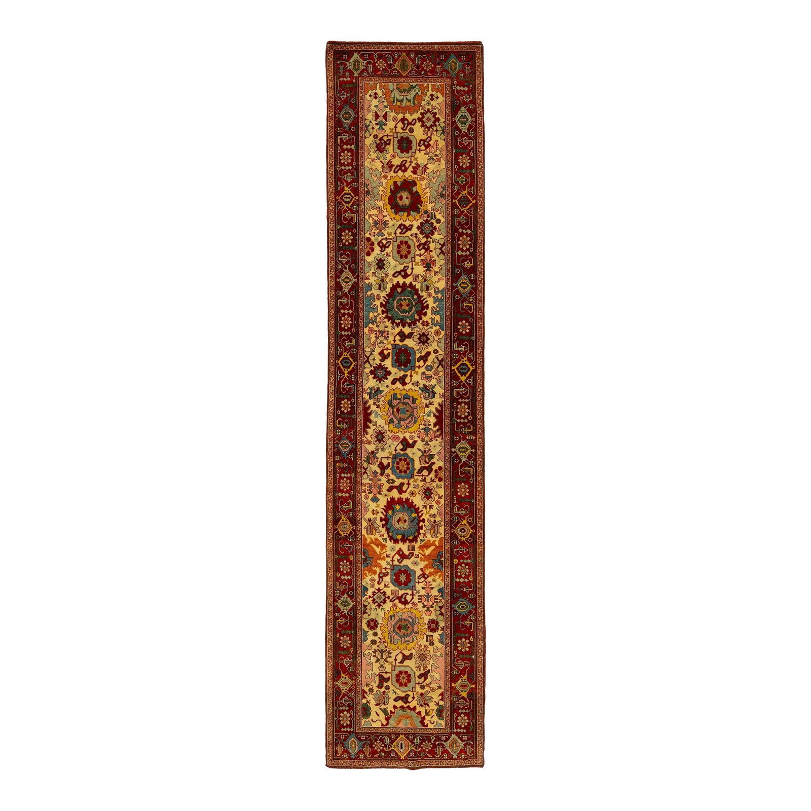 Handmade Turkish Oushak Wool Runner Beige Floral Design 2'9 x 12'6: Handmade Turkish Oushak Wool Runner Beige Floral Design 2'9 x 12'6 Enhance your space with this exquisite handmade modern Turkish Oushak wool runner. Featuring a stunning beige color field, this hand-