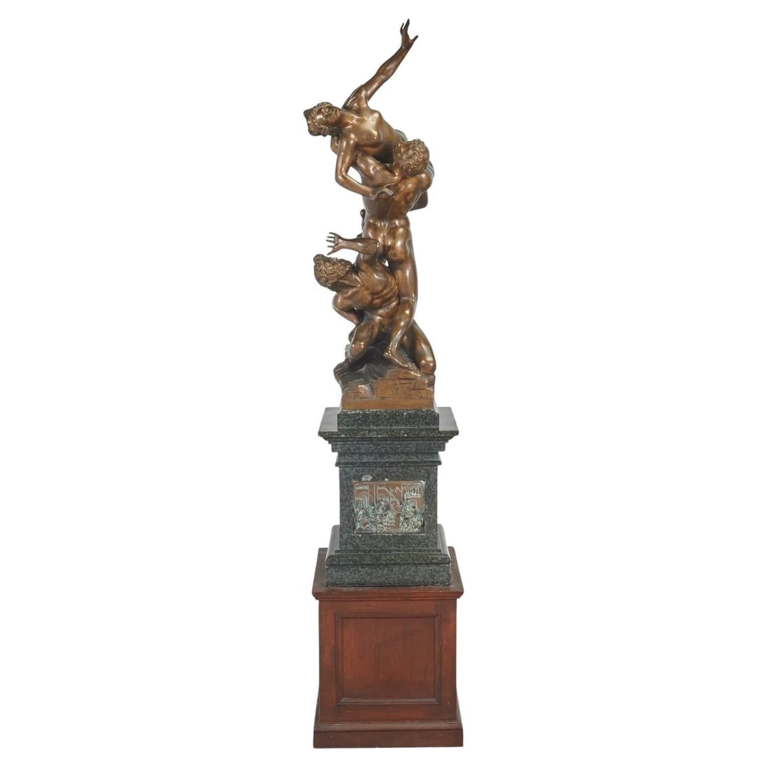 Neoclassical Bronze Sculpture After Giambologna Abduction of the Sabine Woman: Neoclassical Bronze Sculpture After Giambologna Abduction of the Sabine Woman This is a finely cast late 19th-century bronze sculpture titled 'Abduction of the Sabine Woman,' created after the renowne