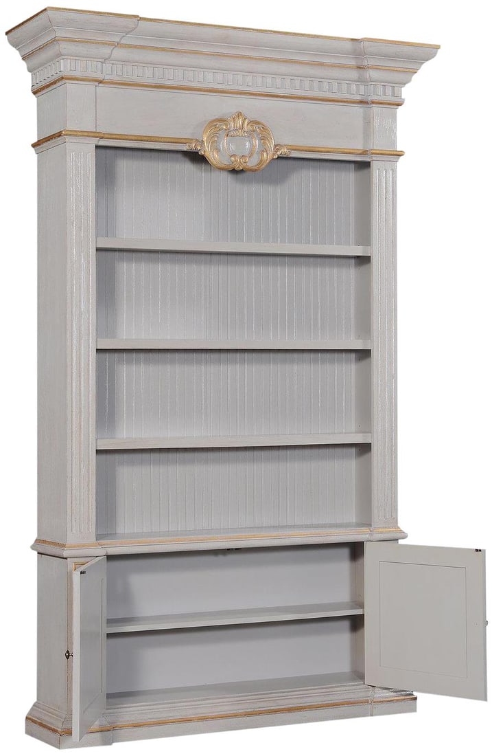 Belize Georgian Style Gray Gold Solid Mango Bookcase - 2
