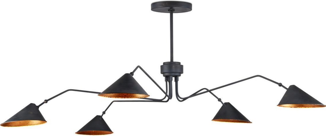 Currey Serpa Adjustable Black Wrought Iron Chandelier 5 Bulb Dimmable (1 of 5)