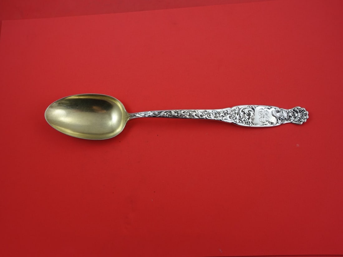 Whiting Heraldic Sterling Silver Stuffing Spoon Gold-washed 12 Inch: Whiting Heraldic Sterling Silver Stuffing Spoon Gold-washed 12 Inch This exquisite Heraldic stuffing spoon from Whiting Manufacturing Company showcases a stunning gold-washed bowl, measuring 12 inches