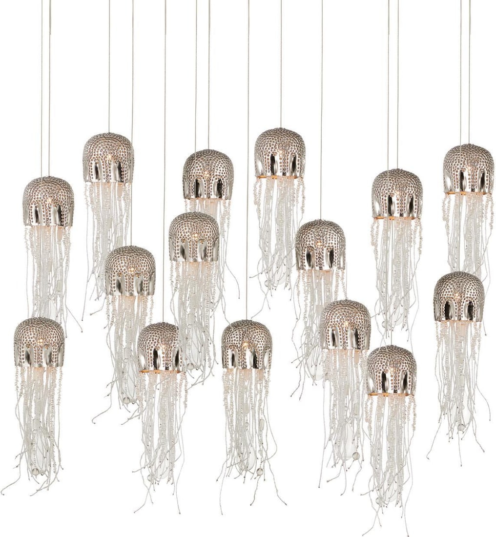 Currey Medusa 15-Light Art Nouveau Pendant Clear Silver Finish: Currey Medusa 15-Light Art Nouveau Pendant Clear Silver Finish Illuminate your space with the Ocean-Inspired Medusa 15-Light Pendant, a stunning addition that combines elegance with functionality. Thi