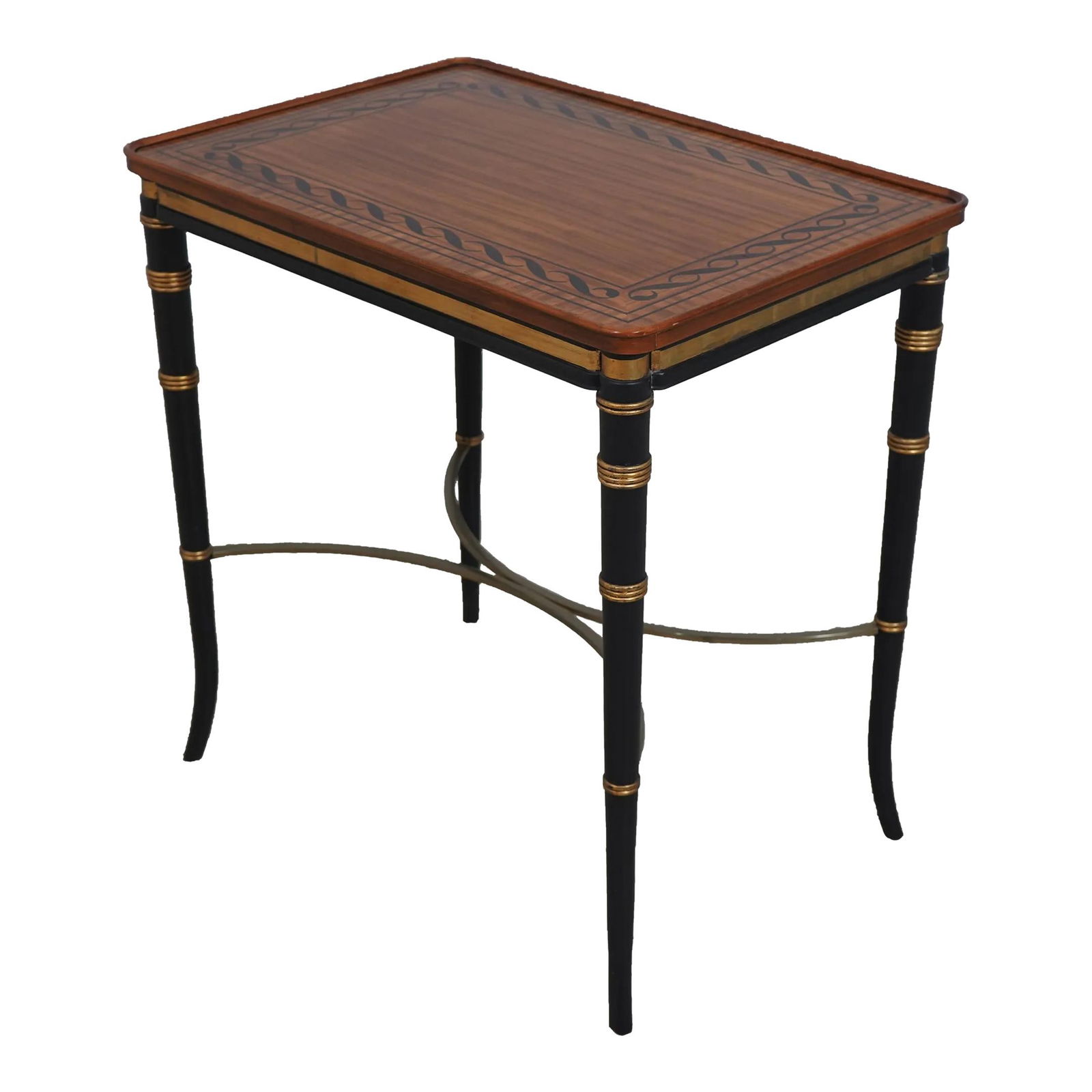 Mario Buatta Regency Occasional Table Satinwood Top Brass Base 30 Years Old: Mario Buatta Regency Occasional Table Satinwood Top Brass Base 30 Years Old This exquisite John Widdicomb occasional table from the Mario Buatta collection exemplifies timeless elegance and superior c