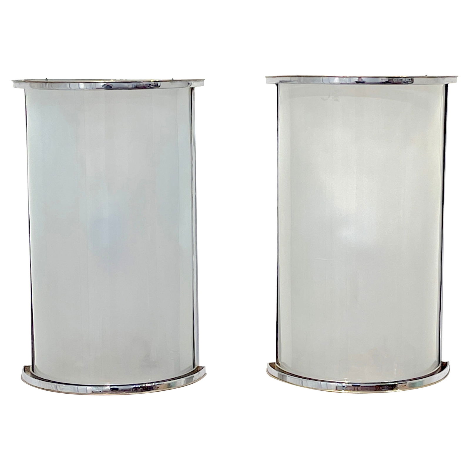Austrian Bauhaus Silverplated Brass Frosted Glass Sconces Set of 2: Austrian Bauhaus Silverplated Brass Frosted Glass Sconces Set of 2 This exquisite pair of Austrian Bauhaus sconces showcases a harmonious blend of form and function, epitomizing the principles of simp