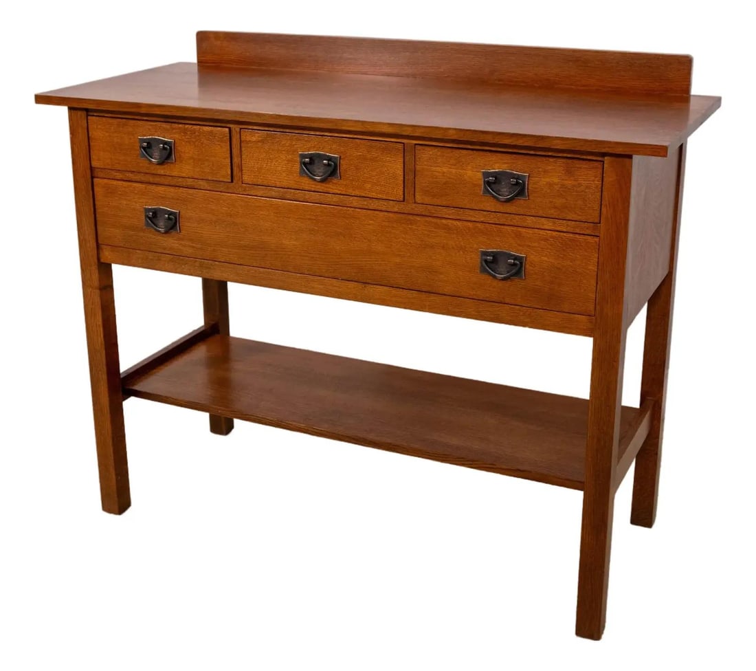 Mission Style Oak Server with Four Drawers and Copper Hardware (1 of 10)