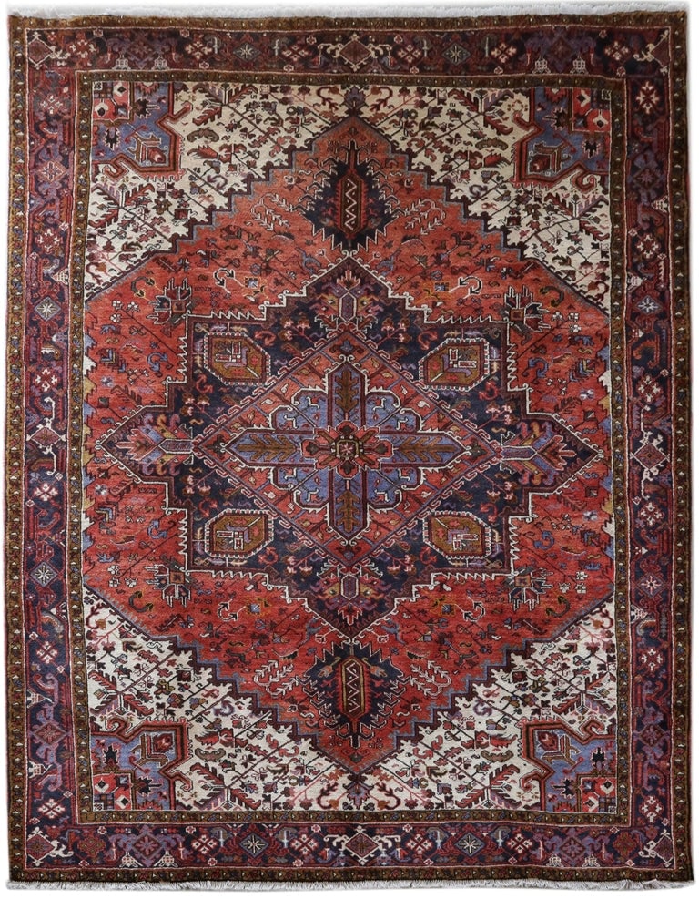 Exquisite 10.2 x 12.9 Handcrafted Red Persian Heriz Area Rug (1 of 6)