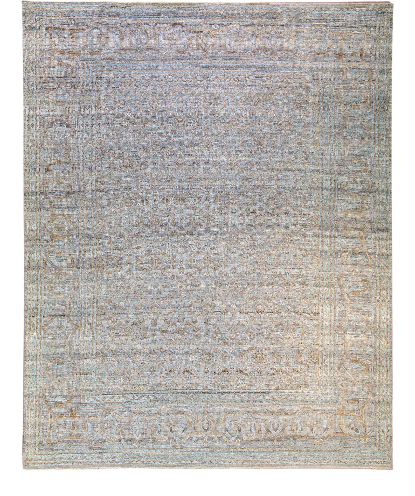 Oversized Beige Wool Rug Modern Floral Design 11'10 x 15': Oversized Beige Wool Rug Modern Floral Design 11'10 x 15' Enhance your living space with this exquisite modern hand-knotted wool rug, featuring a luxurious beige field. The Transitional design is acce