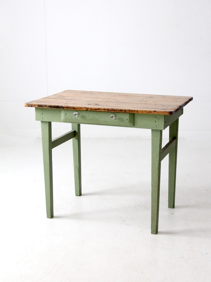 Antique Painted Pine Farmhouse Accent Table with Drawer (1 of 16)