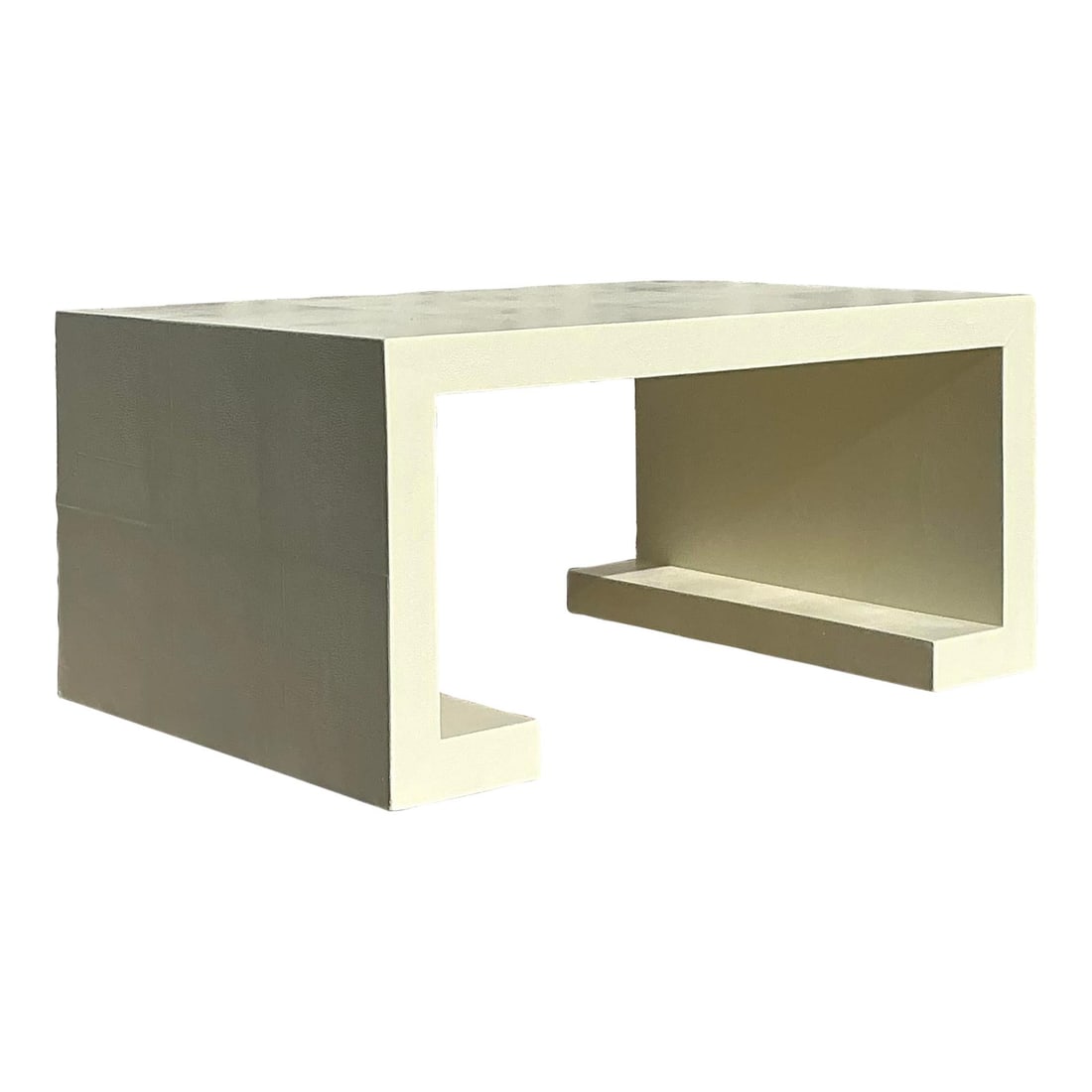 Vintage Boho Lacquered Shagreen Scroll Coffee Table Off-White (1 of 8)