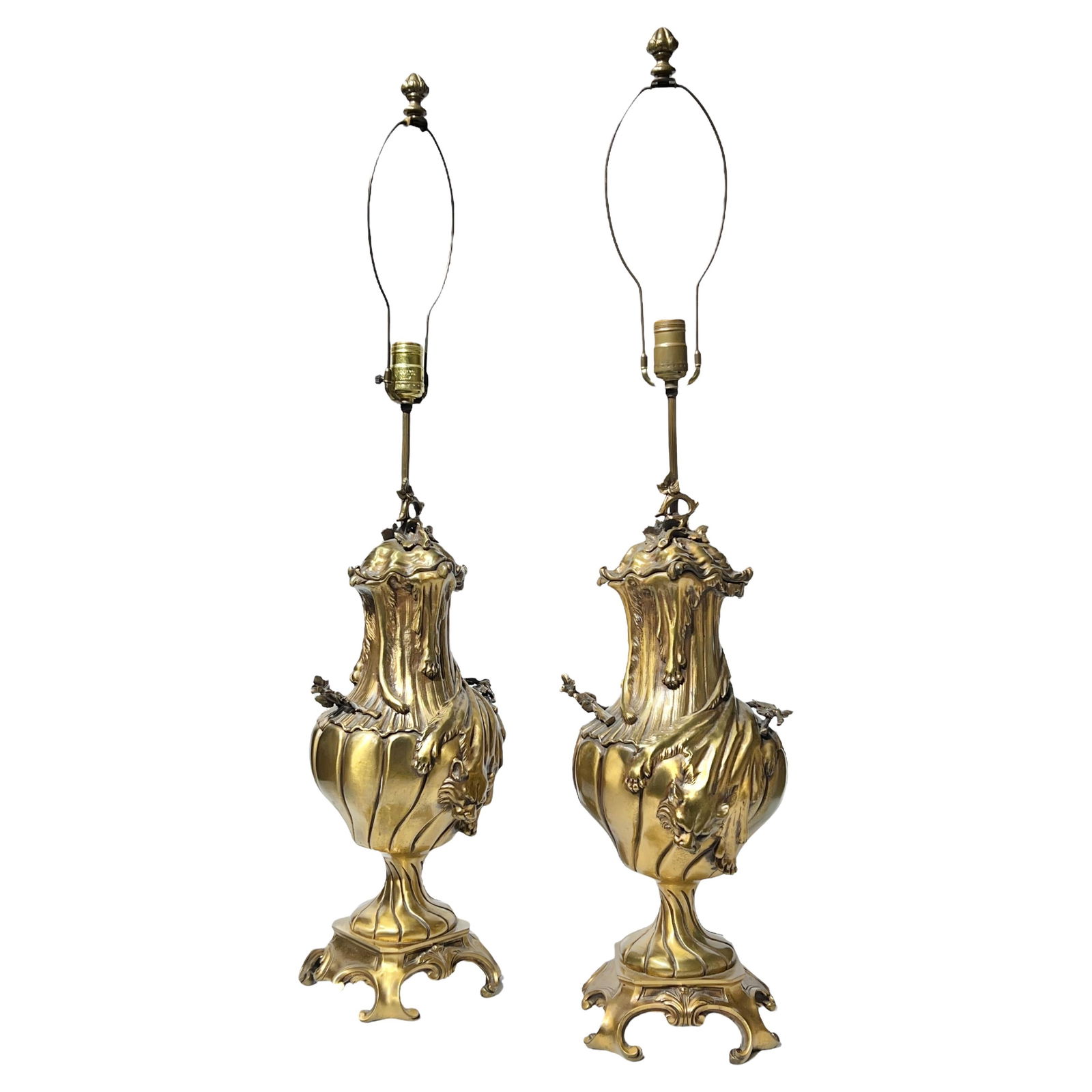 Set of 2 French Gilt Bronze Louis XV Style Table Lamps Early 20th Century (1 of 8)