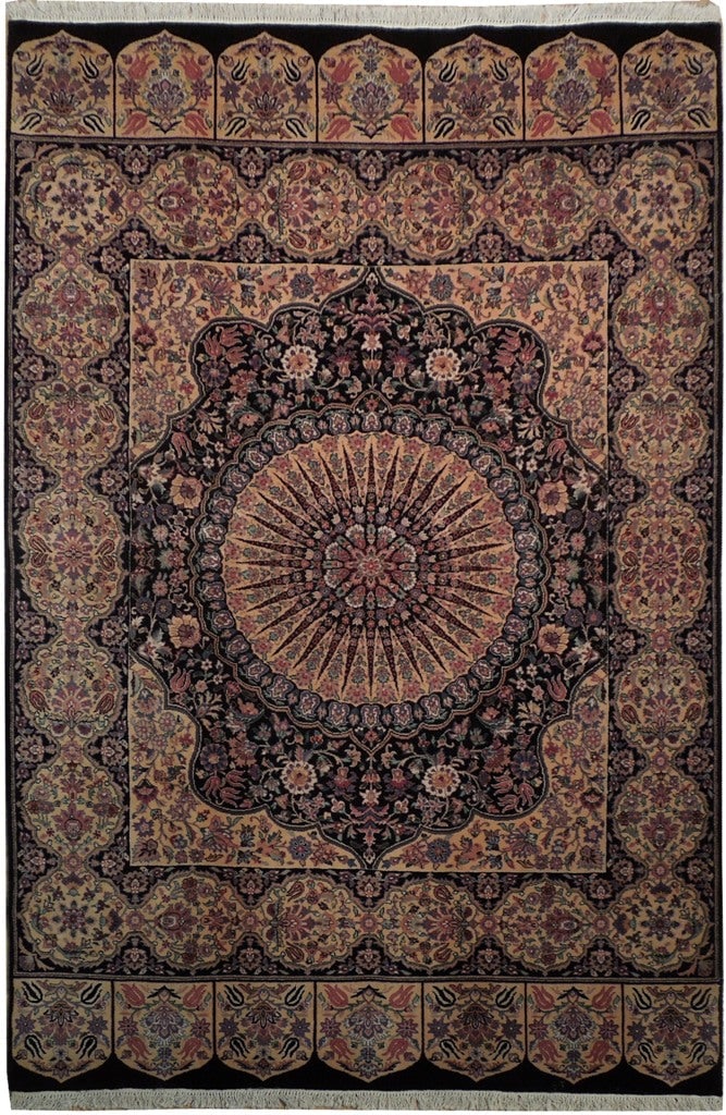 Handmade French Savonnerie Wool Silk Rug 5.10 x 8.8 Black: Handmade French Savonnerie Wool Silk Rug 5.10 x 8.8 Black Free continental US Shipping Enhance your living space with this exquisite handmade rug, combining high-quality wool and silk in a beautiful F