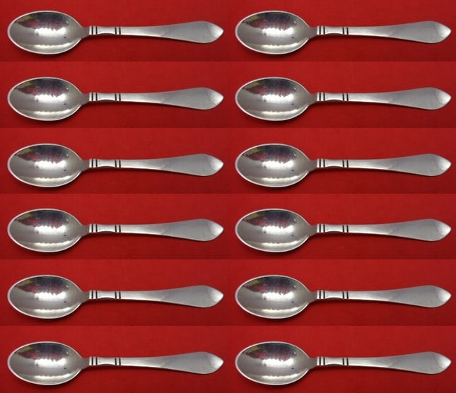 Georg Jensen Continental Sterling Silver Mocha Spoons Set of 12pcs 3 7/8": Georg Jensen Continental Sterling Silver Mocha Spoons Set of 12pcs 3 7/8" This exquisite set of 12 mocha spoons by Georg Jensen features the elegant Continental pattern, crafted from high-quality ster
