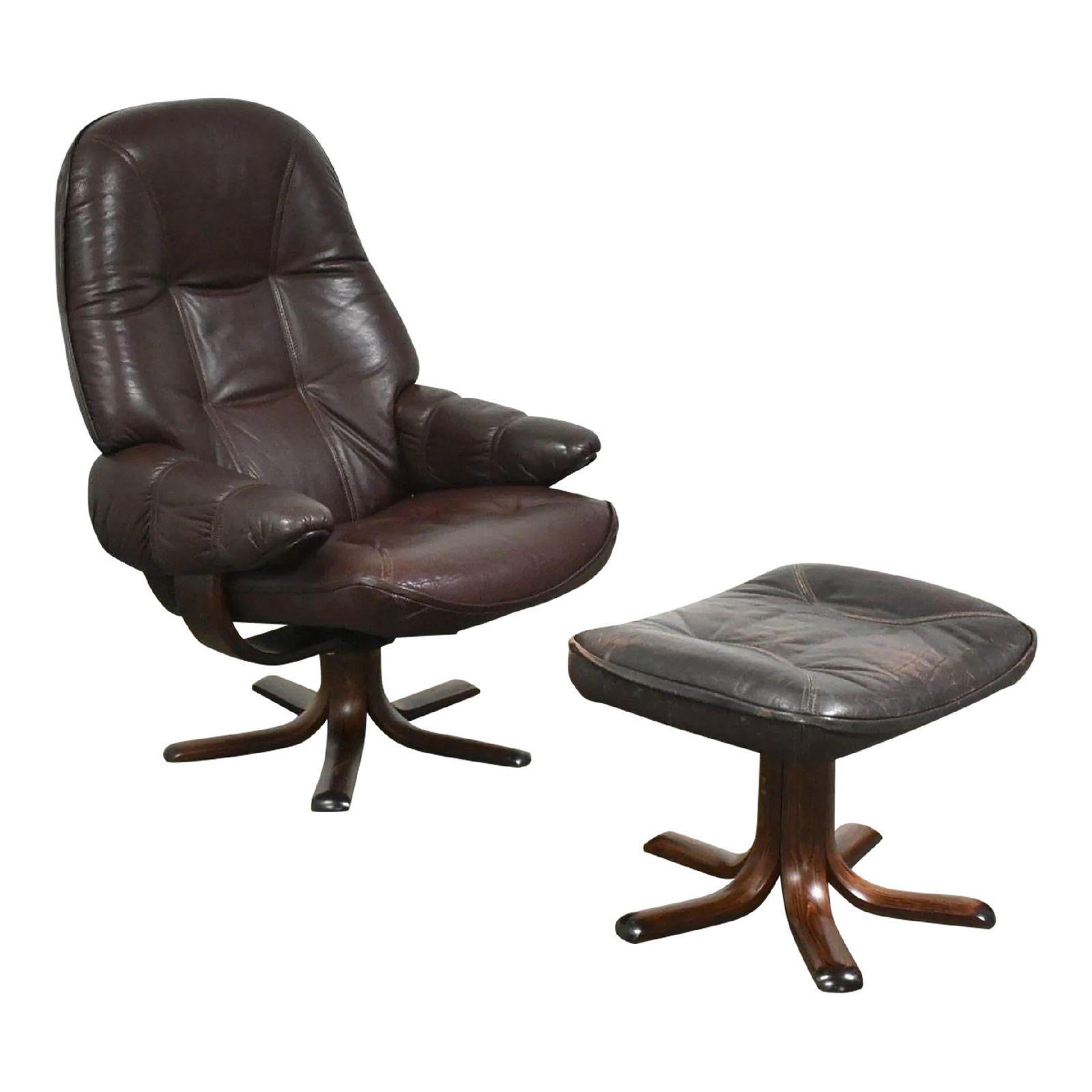 Stouby Danish Modern Leather Lounge Chair and Ottoman Set: Stouby Danish Modern Leather Lounge Chair and Ottoman Set Discover the elegant design of this mid-century modern lounge chair and ottoman set, crafted by Stouby Polster Mobelfabrik. Featuring a deep w