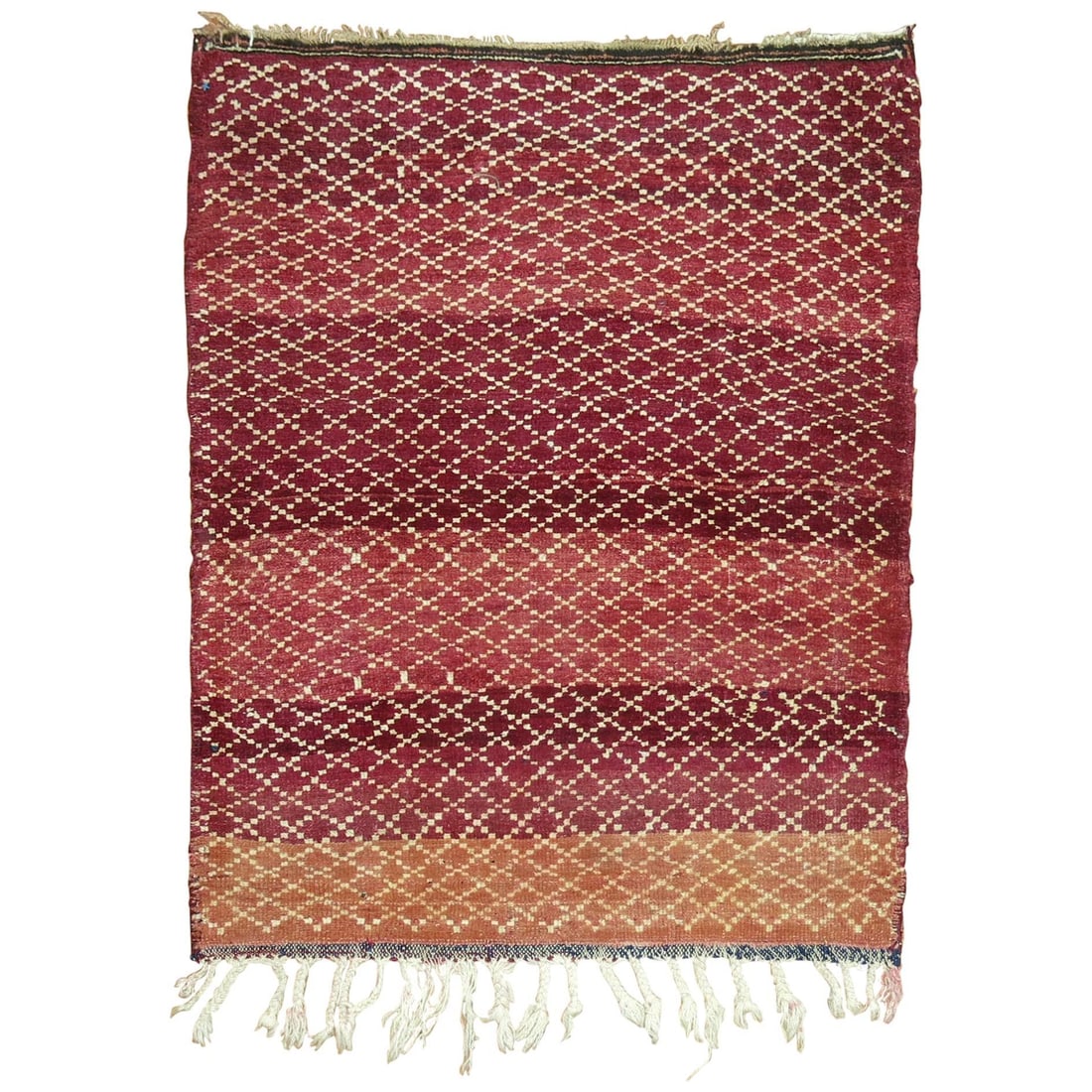 Mid-Century Modern Vintage Turkish Konya Rug Hand-Woven Wool 32 x 38: Mid-Century Modern Vintage Turkish Konya Rug Hand-Woven Wool 32 x 38 This exquisite Vintage Turkish Konya Rug showcases a captivating abrashed red field adorned with an intricate all-over design. Hand