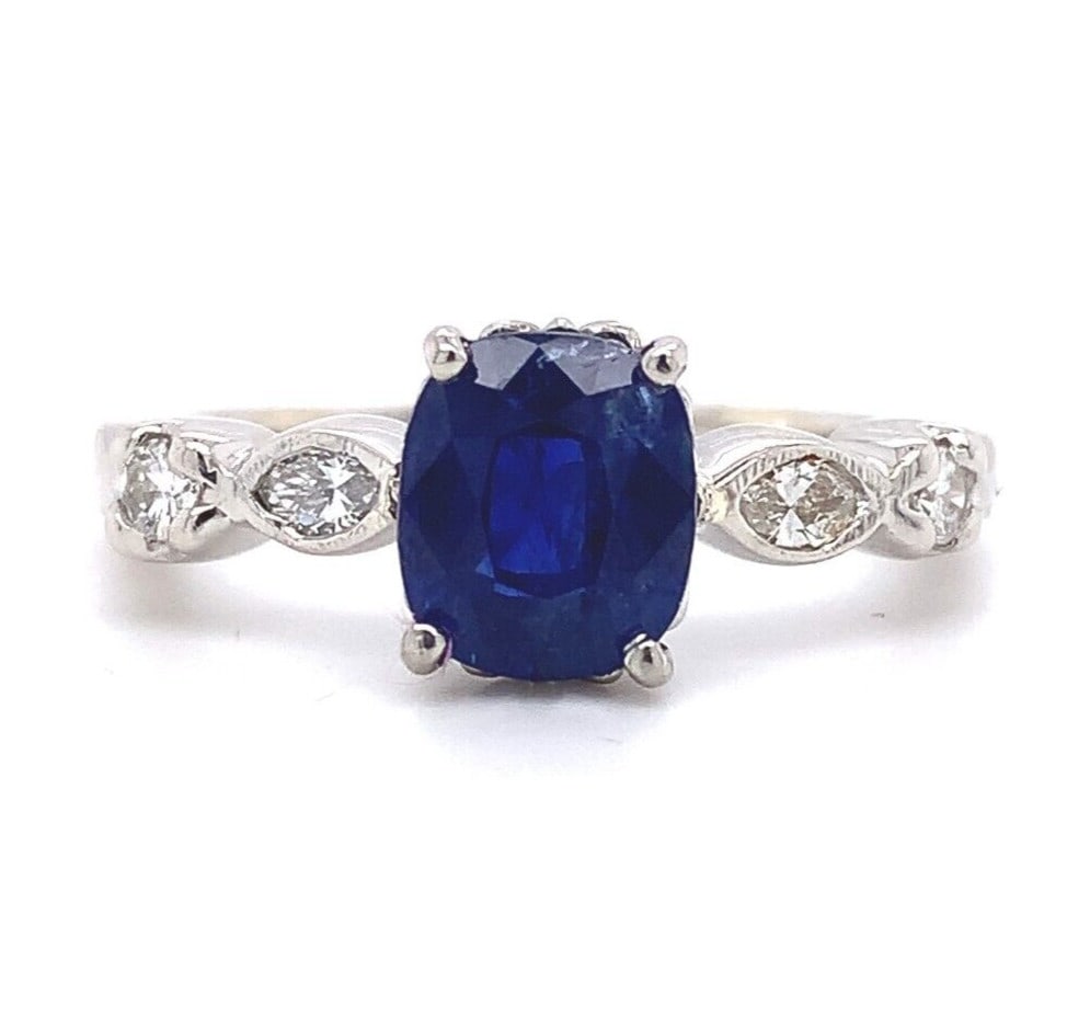 2.13ct Blue Sapphire Platinum Ring with Diamonds GIA Certified (1 of 7)