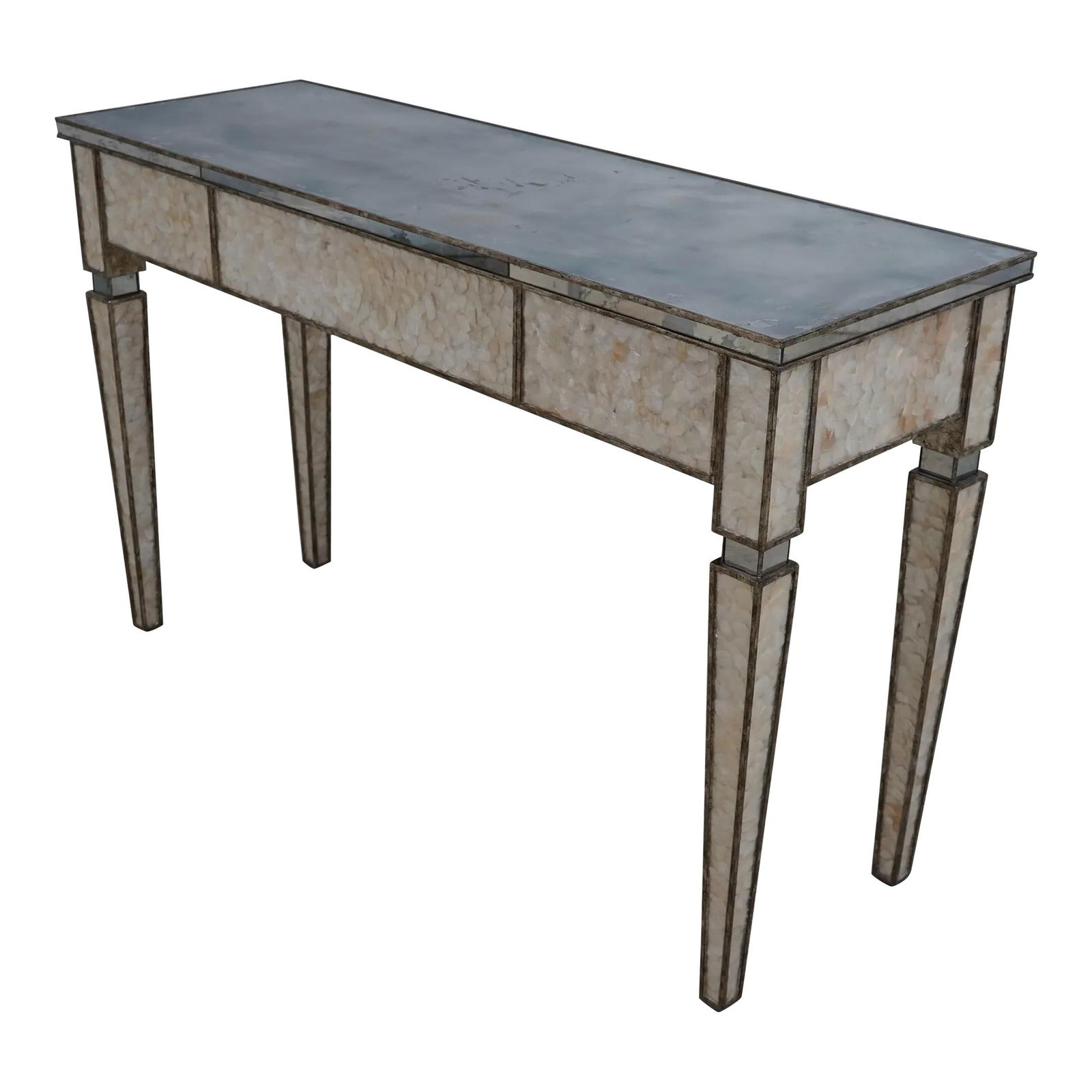 Century Modern Oyster Shell Console Table with Distressed Mirror Top (1 of 10)
