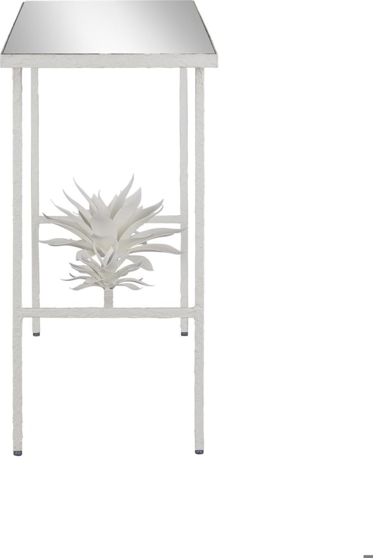Currey Sisalana White Console Table Contemporary Glass Wrought Iron: Currey Sisalana White Console Table Contemporary Glass Wrought Iron Introducing the Exquisite Sisalana White Console Table, a stunning addition to contemporary interiors. This console table features a