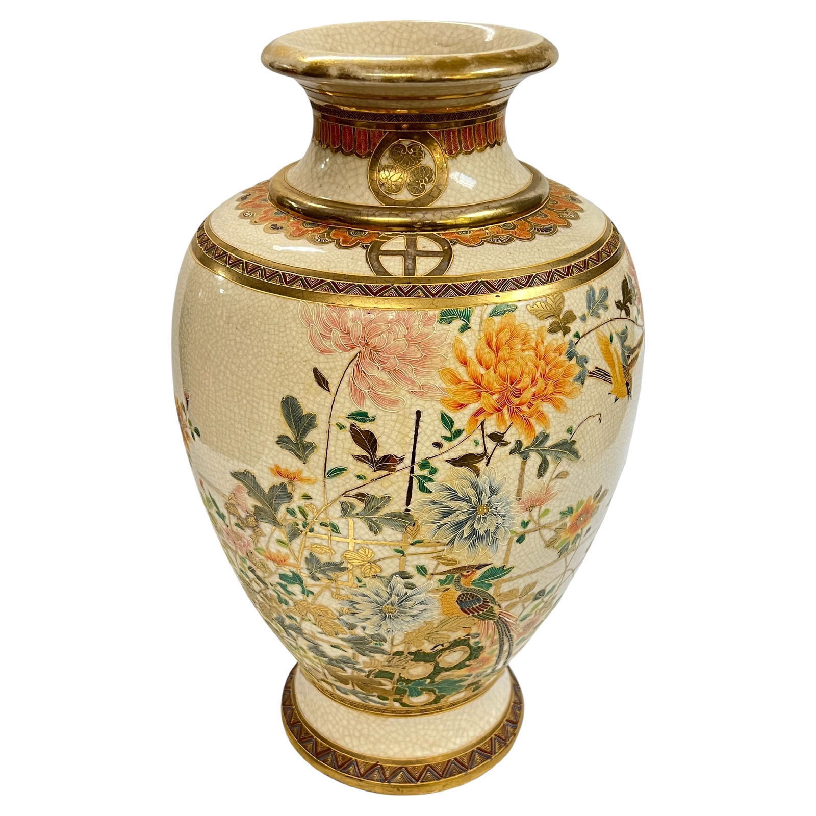 Satsuma Ceramic Vase with Gilt Floral and Bird Motif Japan c1900 21.25 Inch (1 of 11)
